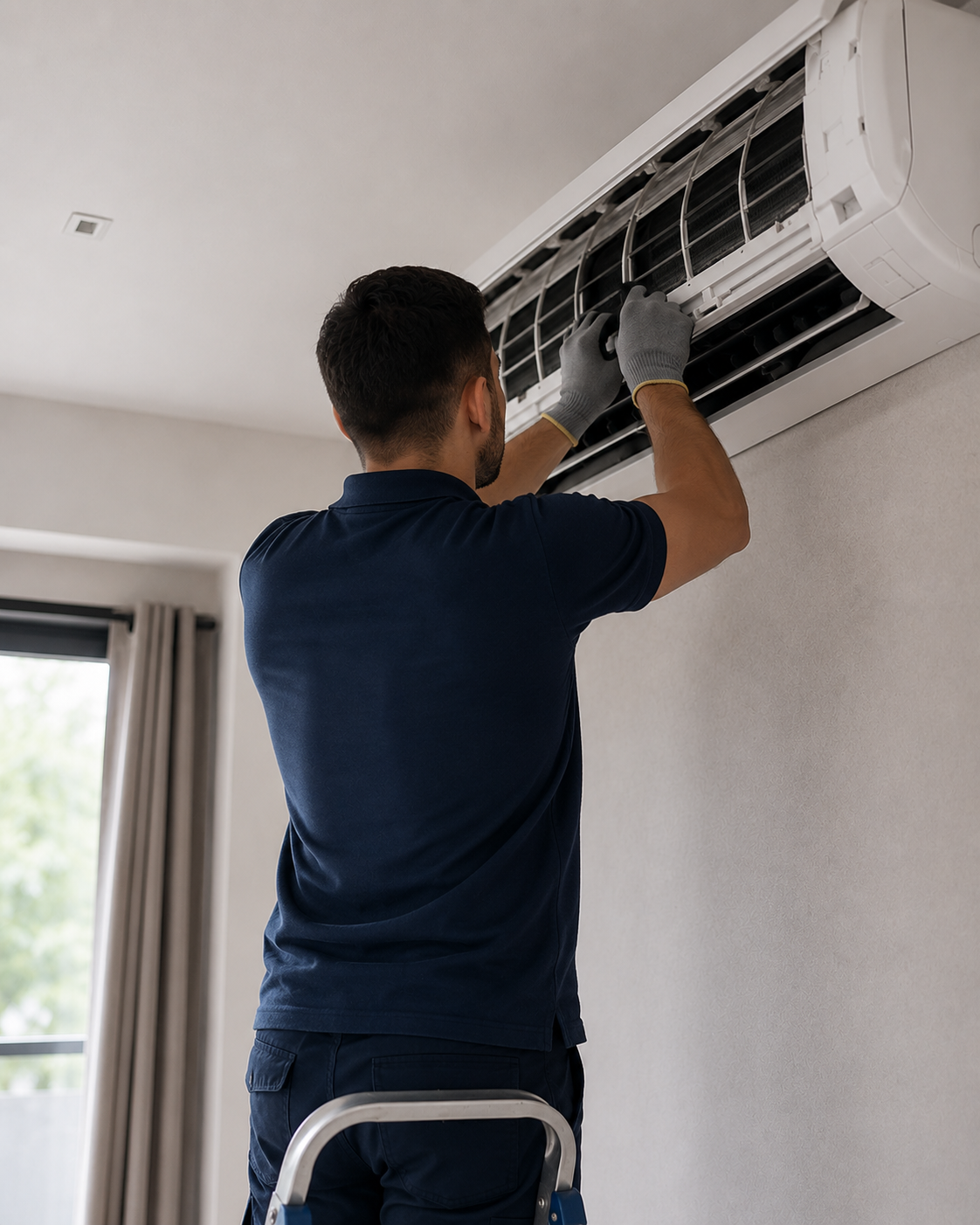 Técnico da Clima Ideal realizando manutenção de ar-condicionado
